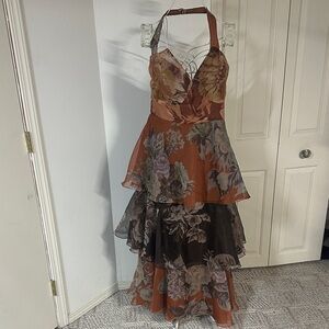 Anthropology Floral Halter Tiered Dress